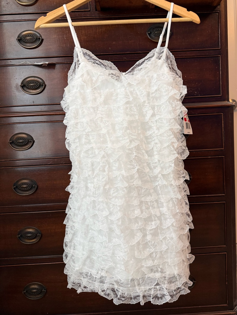 NWT Crystal Doll Lace Tiered-Ruffle Mini Dress, women’s Junior Sz XS